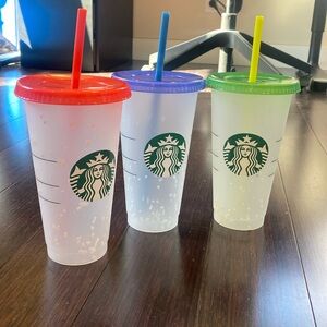BRAND NEW Set of 3 Starbucks Color change confetti cold cups